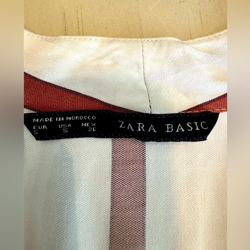 Zara Basics Drop Waist V-Neck Cream/Brown Striped Dress - Size Small - Picture 14 of 16